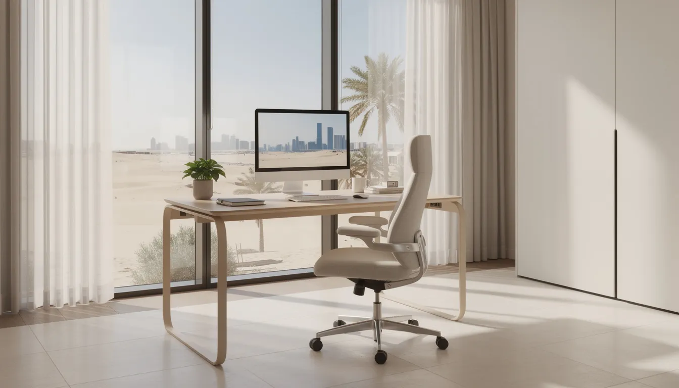 A spotless and organized home office in Abu Dhabi.