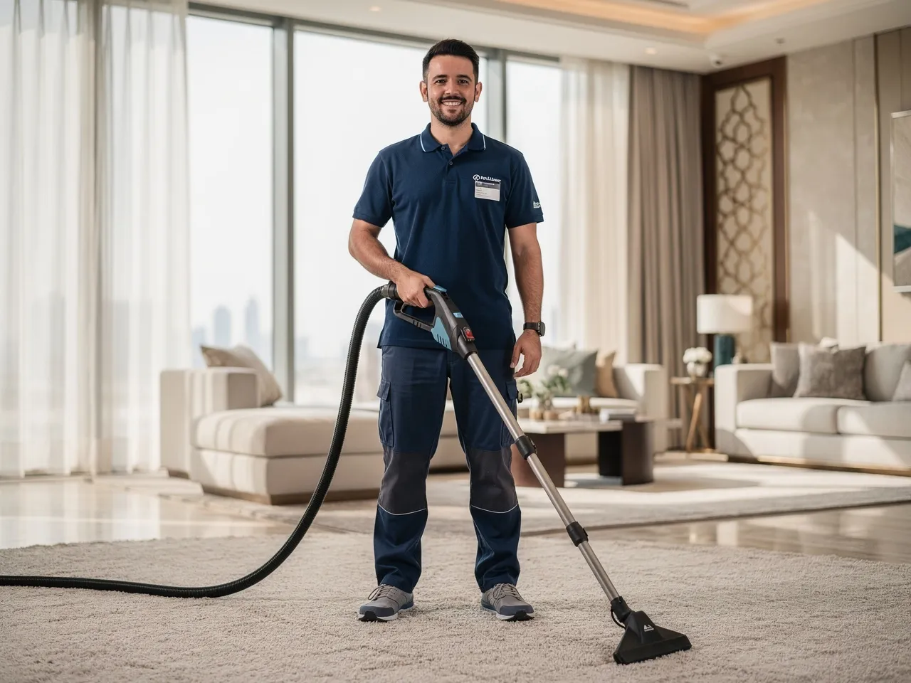 Professional carpet cleaner in Dubai ready to serve.