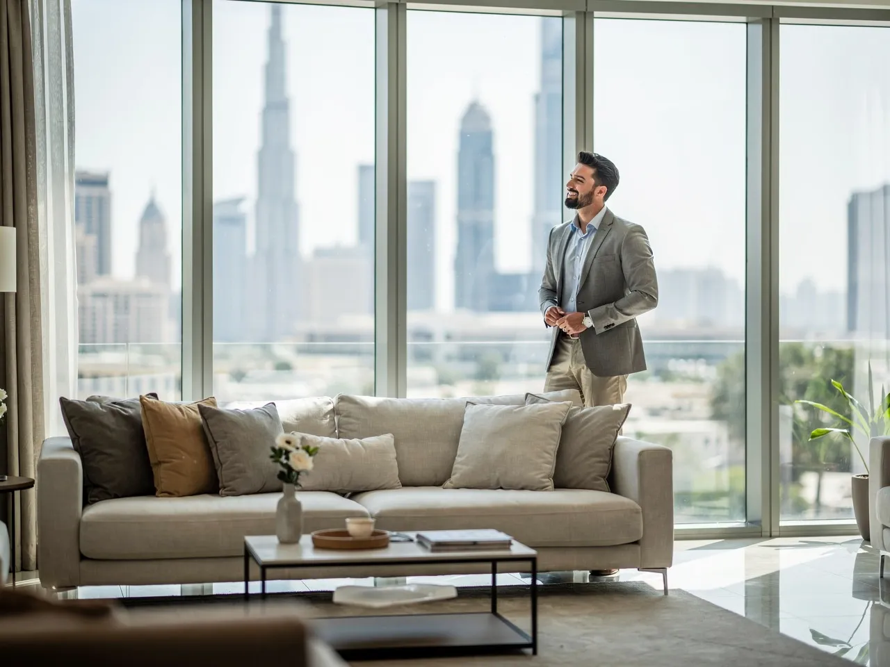 Happy Dubai resident enjoying a deeply cleaned home