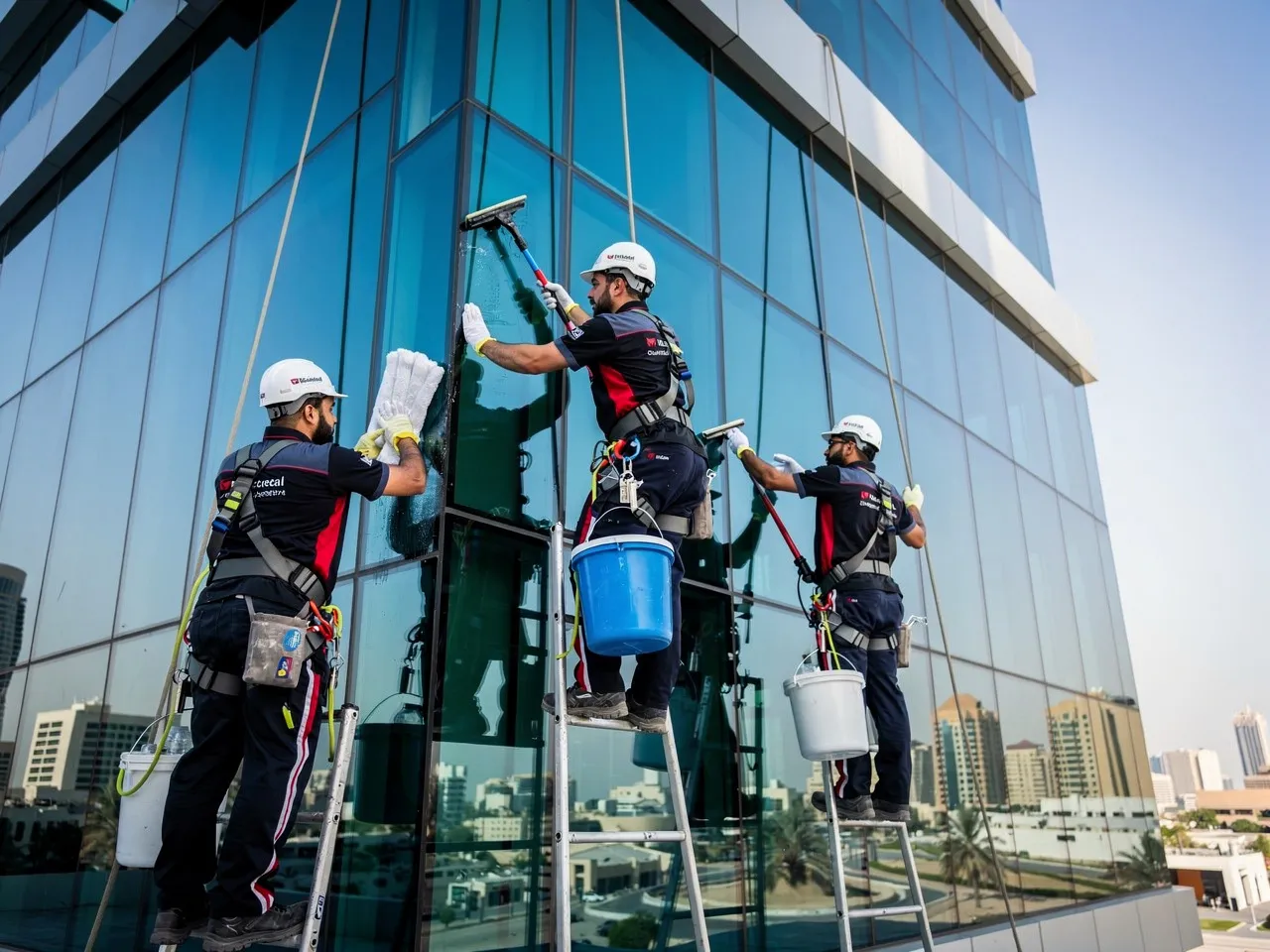 Deep cleaning specialists at a Sharjah commercial building