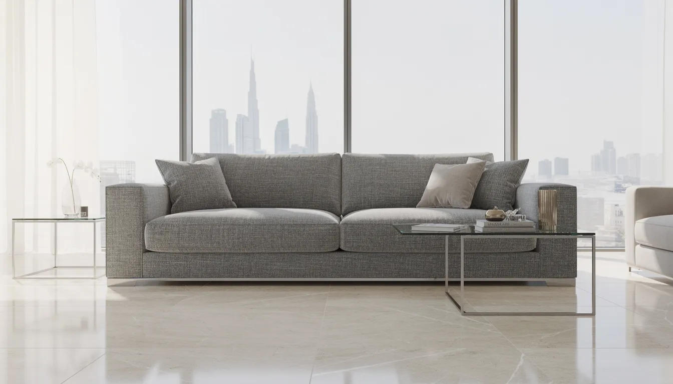 Clean and refreshed sofa in a modern Dubai living room.