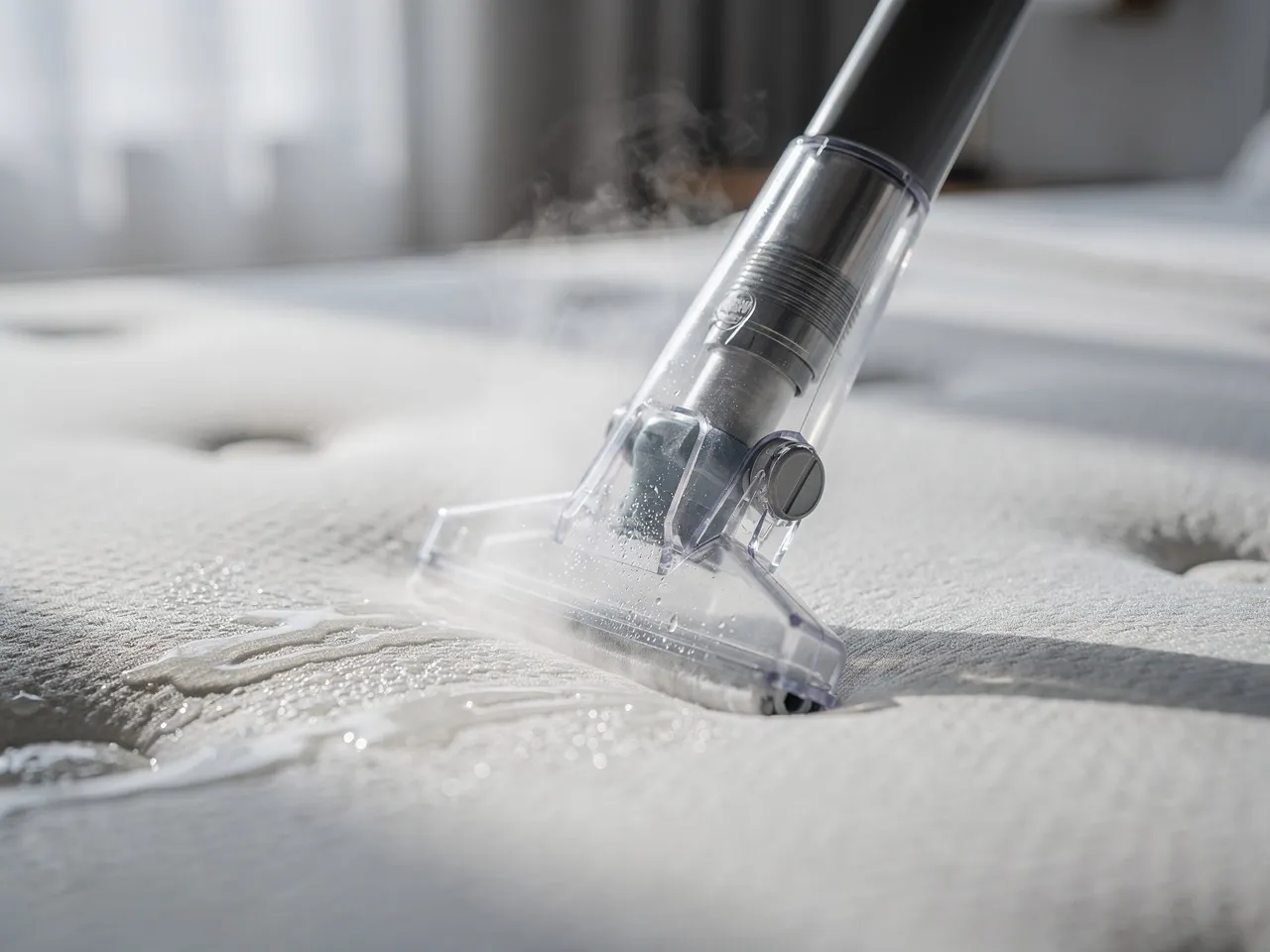 Professional mattress cleaning equipment in action